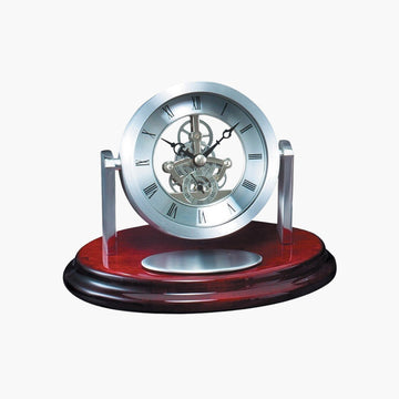 Silver Skeleton Clock on Rosewood Base