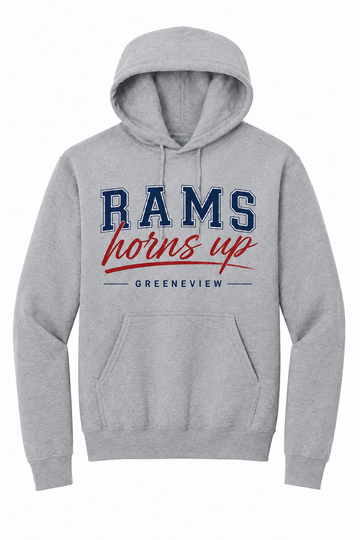 Greenview Rams Horns Up Port & Co Core Fleece Pullover Hooded Sweatshirt