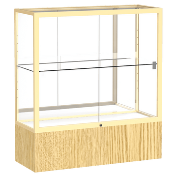 40"H x 36"W x 14"D Light Oak Vinyl Finish, Mirror Back, Champagne Aluminum Frame, Reliant Display Case