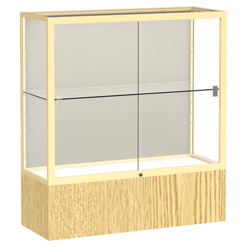 40"H x 36"W x 14"D Light Oak Vinyl Finish, Plaque Fabric Back, Champagne Aluminum Frame, Reliant Display Case