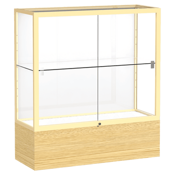 40"H x 36"W x 14"D Light Oak Vinyl Finish, White Laminate Back, Champagne Aluminum Frame, Reliant Display Case