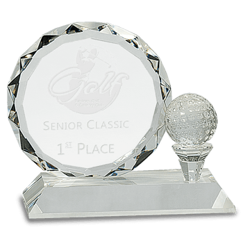 5 1/4" Round Facet Crystal with Golf Ball on Clear Pedestal Base