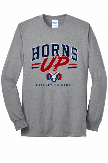 Greenview Horns Up Port & Co Long Sleeve Core Blend Tee