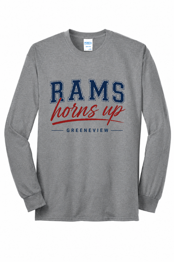 Greenview Rams Horns Up Port & Co Long Sleeve Core Blend Tee