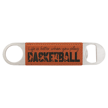 1 1/2" x 7" Basketball Laserable Leatherette Bottle Opener