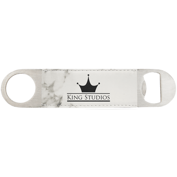 1 1/2" x 7" White Marble Laserable Leatherette Bottle Opener