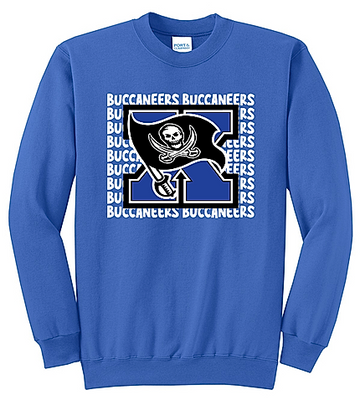 Cox Elementary Port & Co Core Fleece Crewneck Sweatshirt ( Big X Buccaneers Design)