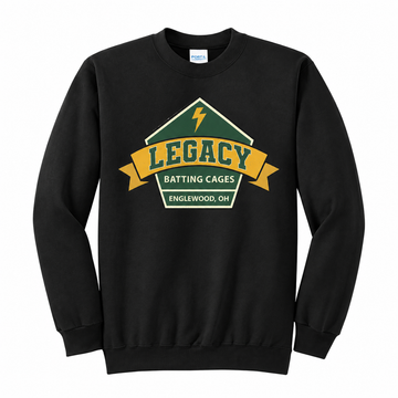Legacy Batting Cages crewneck in Black, front logo mockup