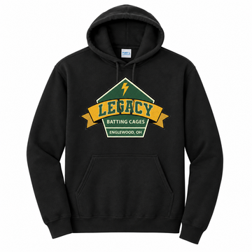 Legacy Batting Cages hoodie in Black, front logo mockup