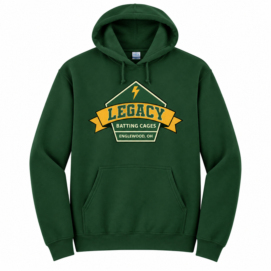Legacy Batting Cages hoodie in Black, front logo mockup