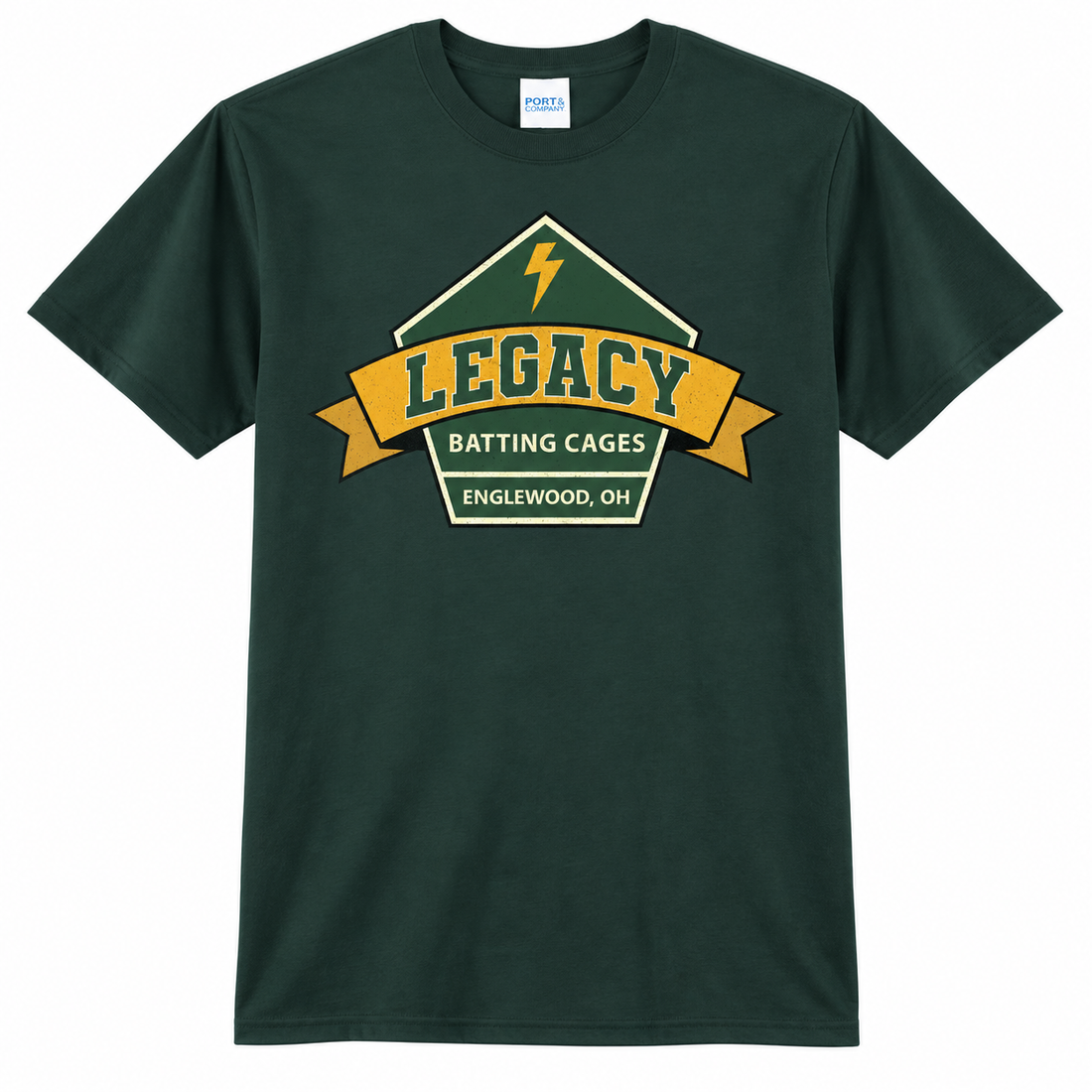 Legacy Batting Cages tshirt in Black, front logo mockup