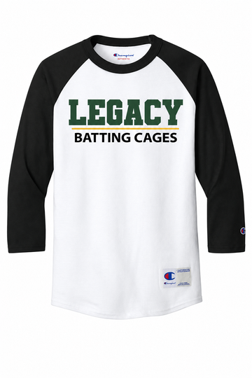 Legacy Batting Cages Classic Logo 3/4 sleeve baseball shirt, White / Black