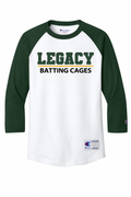 Legacy Batting Cages Classic Logo 3/4 sleeve baseball shirt, White / Dark Green