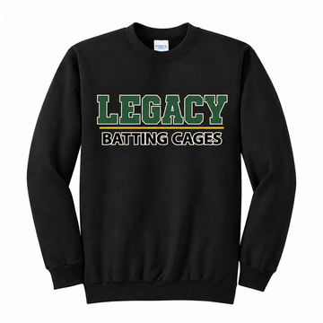 Legacy Batting Cages Classic Logo crewneck in Black, front mockup