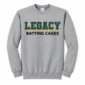 Legacy Batting Cages Classic Logo crewneck in Heather Grey, front mockup