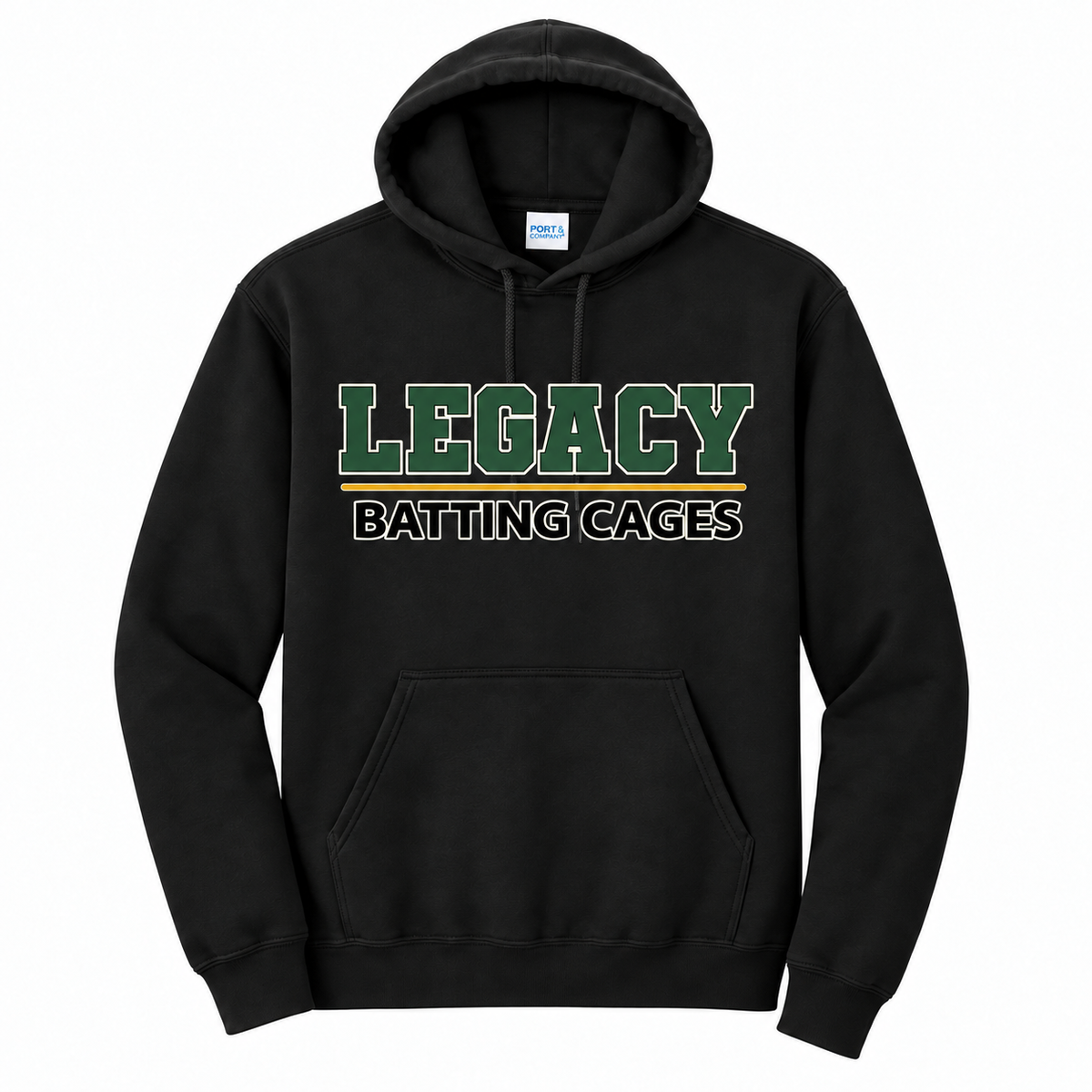 Legacy Batting Cages Classic Logo hoodie in Black, front mockup