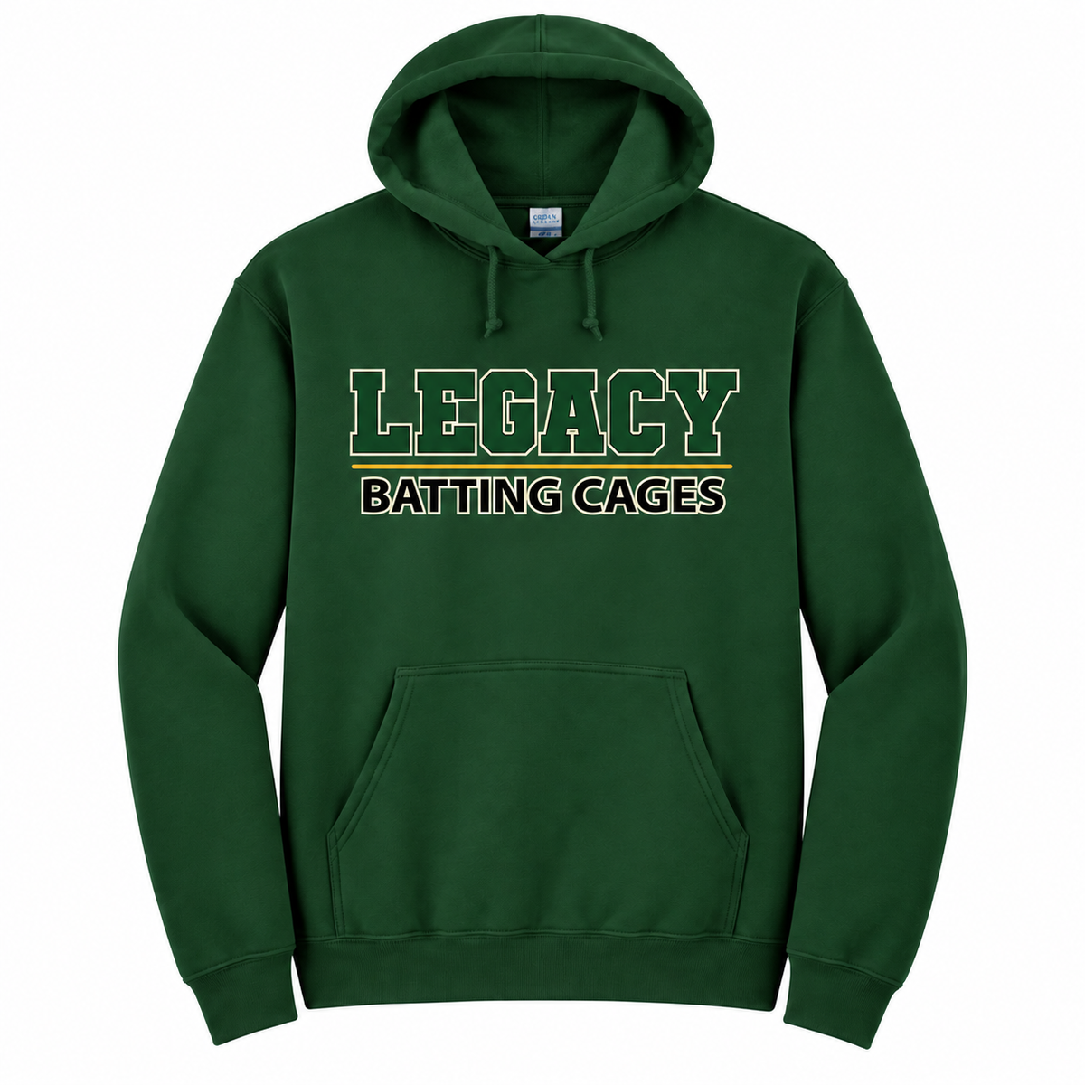 Legacy Batting Cages Classic Logo hoodie in Dark Green, front mockup