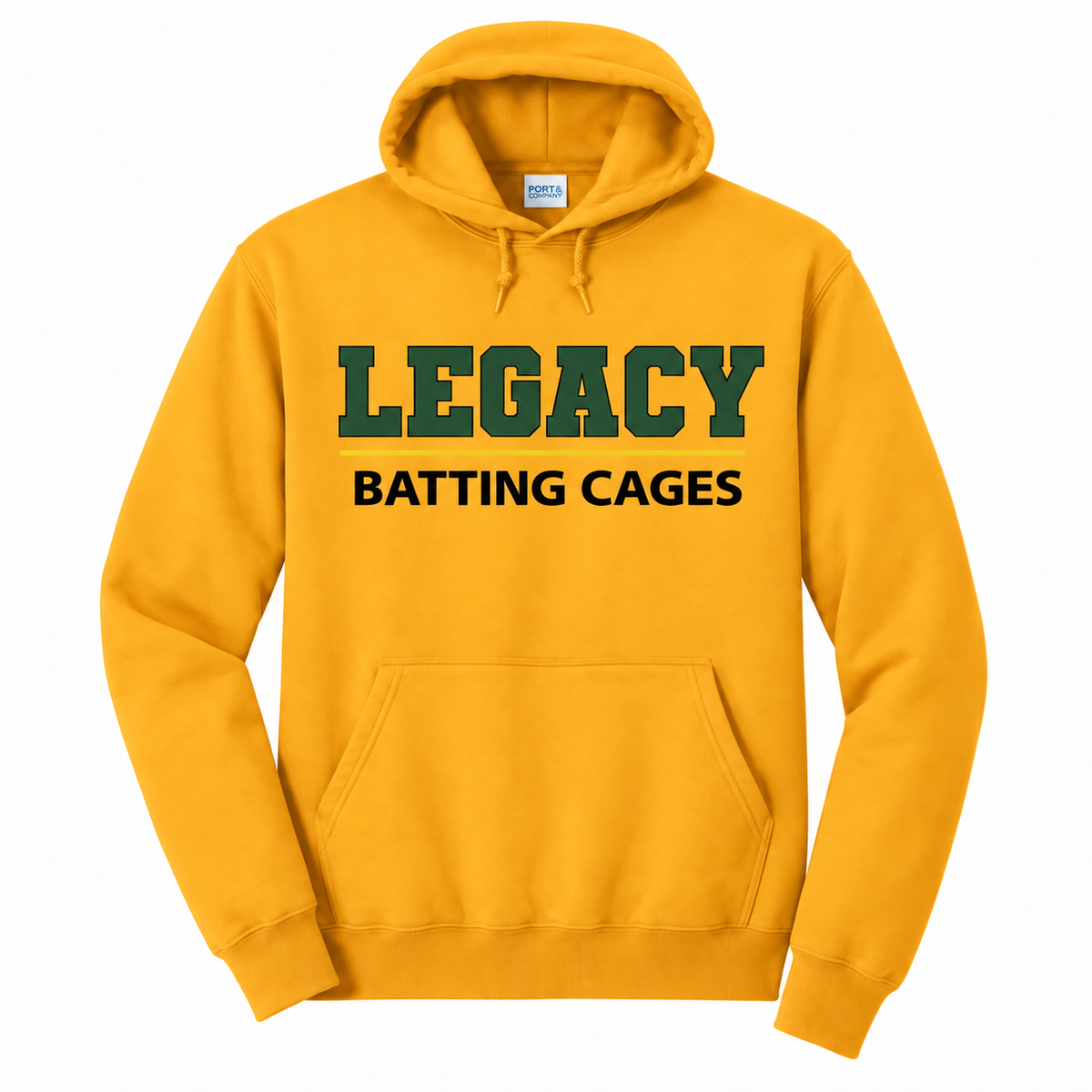 Legacy Batting Cages Classic Logo hoodie in Gold, front mockup