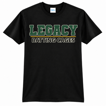 Legacy Batting Cages Classic Logo tshirt in Black, front mockup