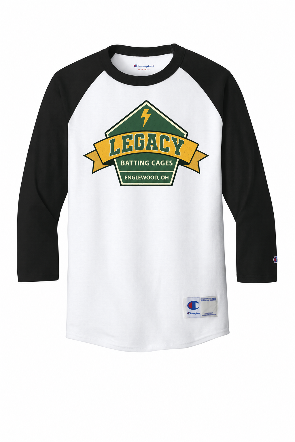 Legacy Batting Cages Diamond Logo 3/4 sleeve baseball shirt, White / Black
