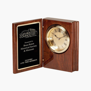 Walnut Wood Desk Clock with Black Engraving Plate