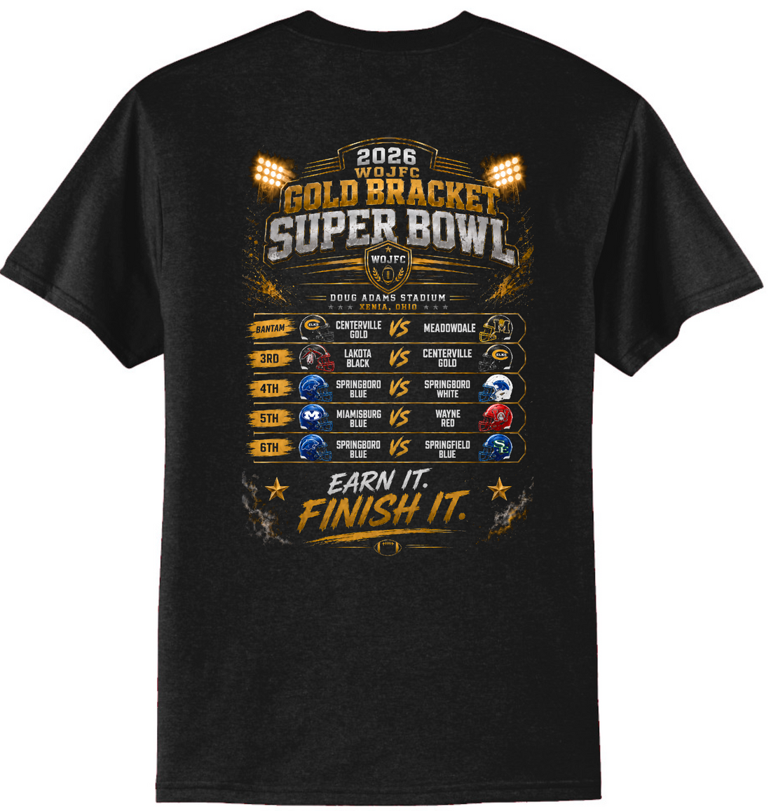 WOJFC gold super bowl tshirt front