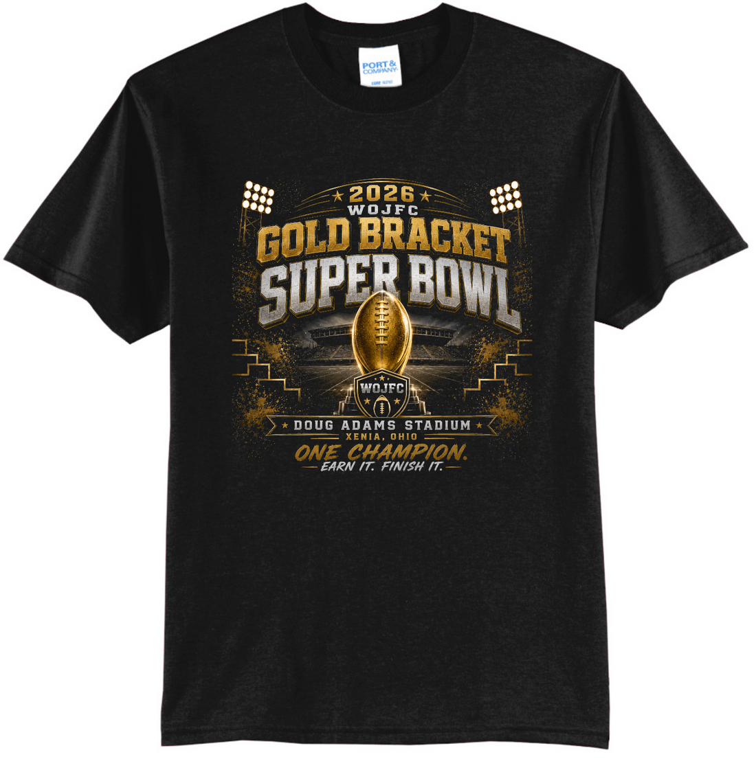 WOJFC gold super bowl tshirt front
